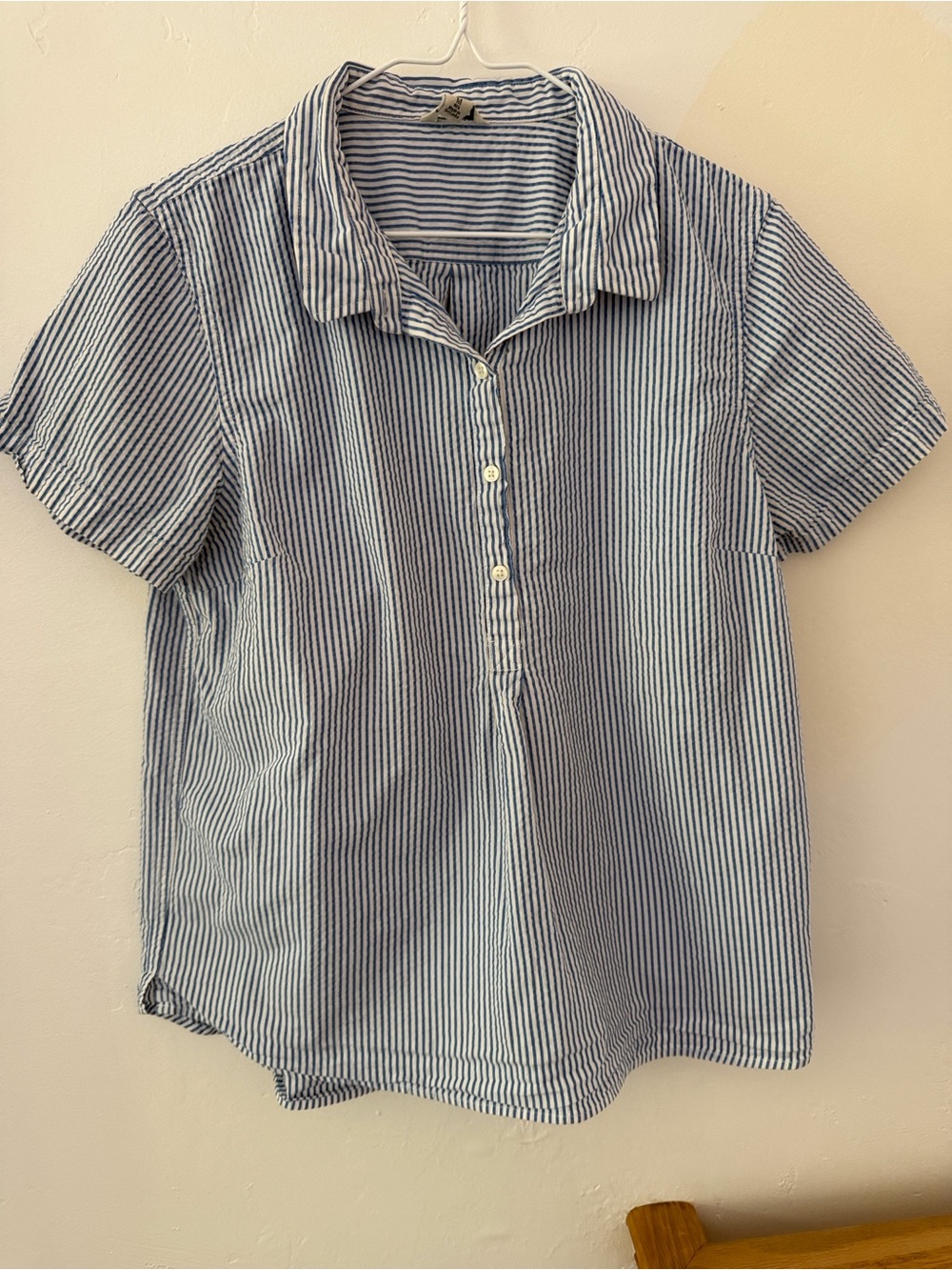L.L. Bean Blue and White Striped Short-Sleeve Button-Front Shirt